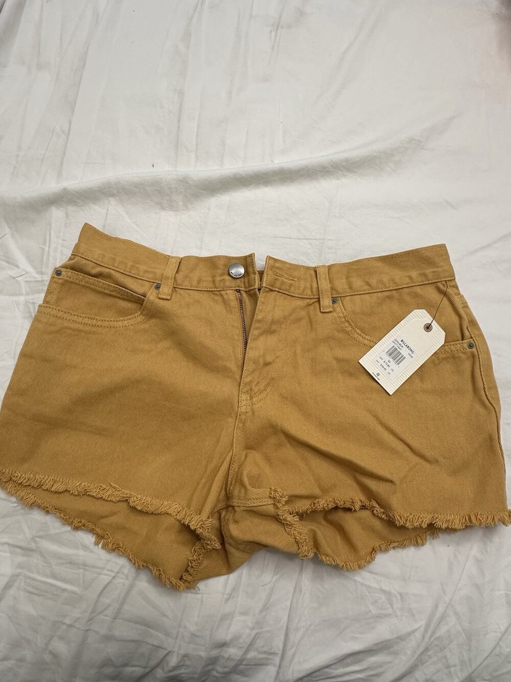 Billabong Drift Away Denim Shorts Women’s Size 30 Mustard Frayed Hem NWT